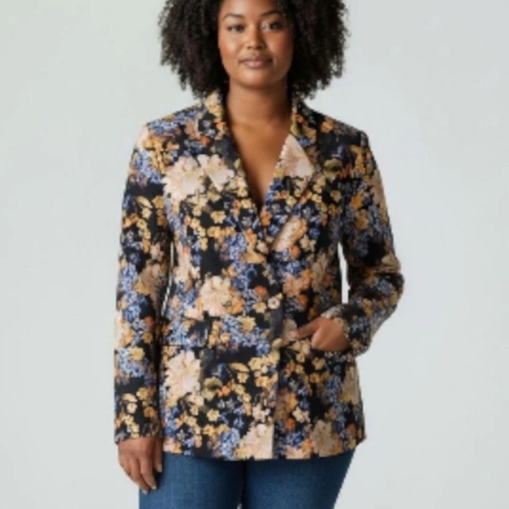 KILBURN FINCH Womens Floral Print Double Breasted Blazer Jacket XL